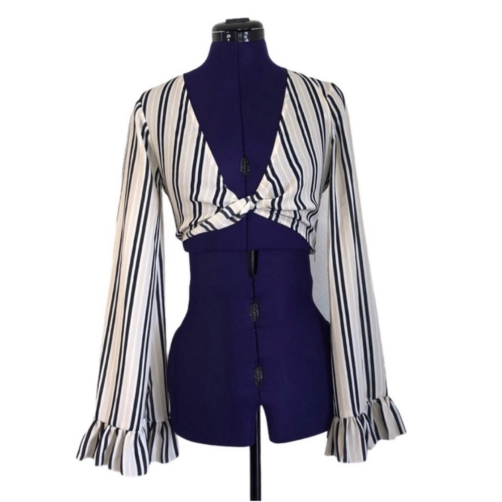 Missguided Tan White Stripe Long Sleeve Top